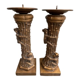 Vintage Resin Climbing Monkeys Candle Holders - a Pair