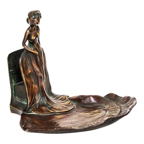 French Art Nouveau Bronze Match Box Holder/Ashtray-Inscribed S'il Vous Plaît (If You