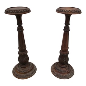 Tall Vintage Baroque Style Wooden Plant Stands or Torchieres