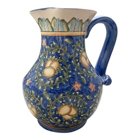 Vintage 1990s Blue &White Ceramic Italian Hand Painted Pitcher