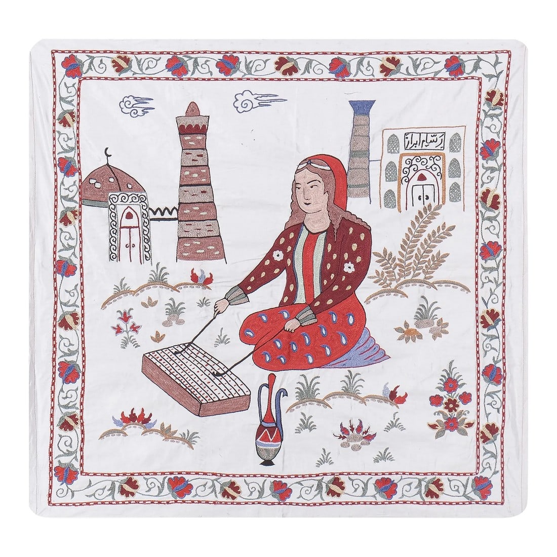 Silk Human Pictorial Suzani Wall Decor 2'12'' X 2'11'' (1 of 13)