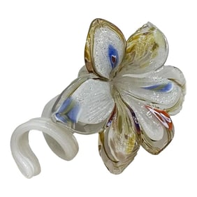 Murano Blown Glass Flower - Paperweight With Curling Stem