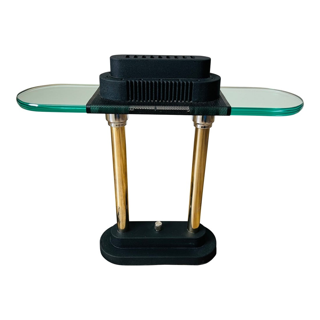 1980s Postmodern "Bankers" Desk Lamp Attributed to Robert Sonneman for George Kovacs: 1980s Postmodern "Bankers" Desk Lamp by Robert Sonneman for George Kovacs - Memphis Style Designed by Robert Sonneman for George Kovacs in the 1980s, this striking desk lamp is a standout example of p