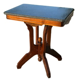 Early 20th Century Walnut Pedestal Table With Marble Top - r.e. Pohl of Chicago