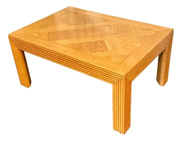 1980s Mid-Century Pencil Reed Coffee Table by Lane - Blonde Wood, Parquet Top, Geometric Silhouett