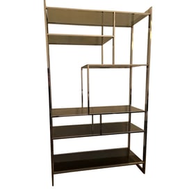 1970s Chrome and Smoked Glass Etagere Shelf Designed by Milo Baughman for Design Institute of Americ