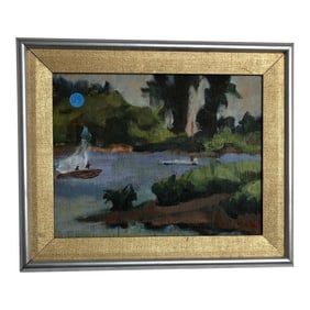 Whispers Along the River Early 20th Century - Oil on Board Signed at the Bottom, Framed