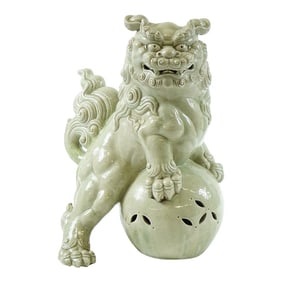 Large Antique Chinese Celadon Porcelain Foo Lion