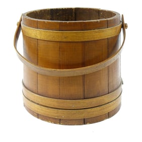 Vintage American Brass & Wood Bucket