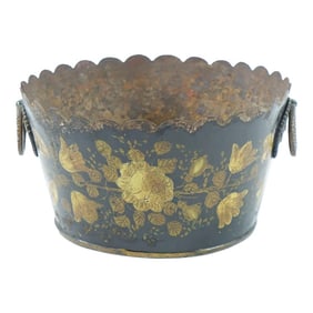 Antique British Hand Painted Metal Vase Holder