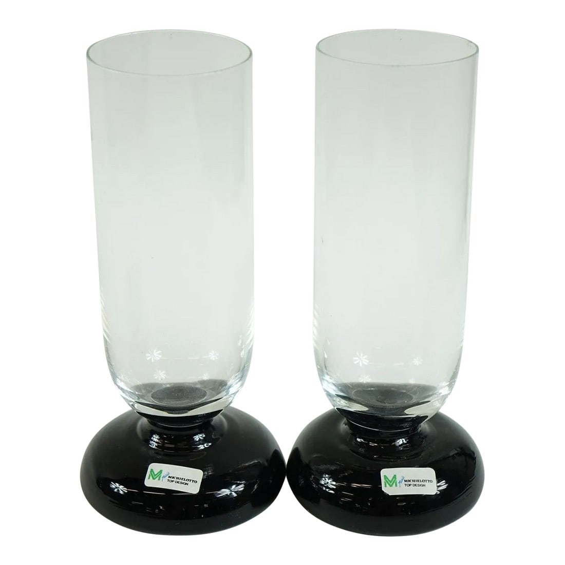 2 Michielotto Top Design Glasses- Set of 2: 2 Michielotto Top Design Glasses - 6" x 3" x 7" Condition: Alterations: Unknown Imperfections: Some Imperfections Condition Notes: Great overall condition, see photographs Dimensions: Height: 7in Widt
