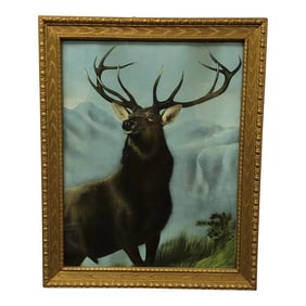 The Elk - Early 20th Century Original Oil Painting, Framed