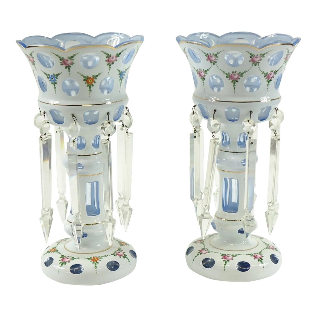 Late 19th Century Czech Decorative Hand Painted Glass Vases - A Pair (1 of 4)