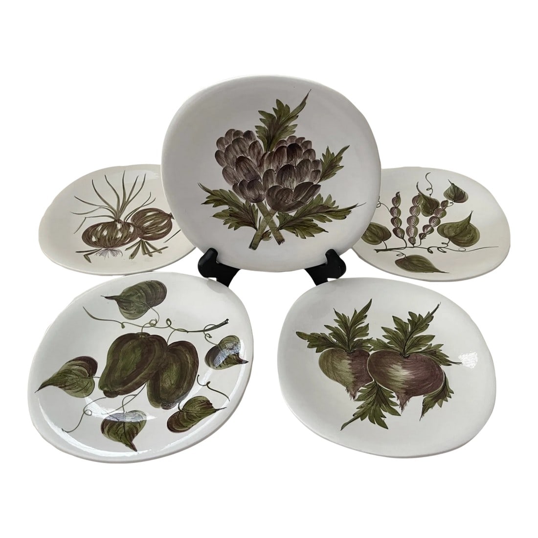 Italian Hand Painted Set of 5 Vegetable Print Salad Plates (1 of 8)