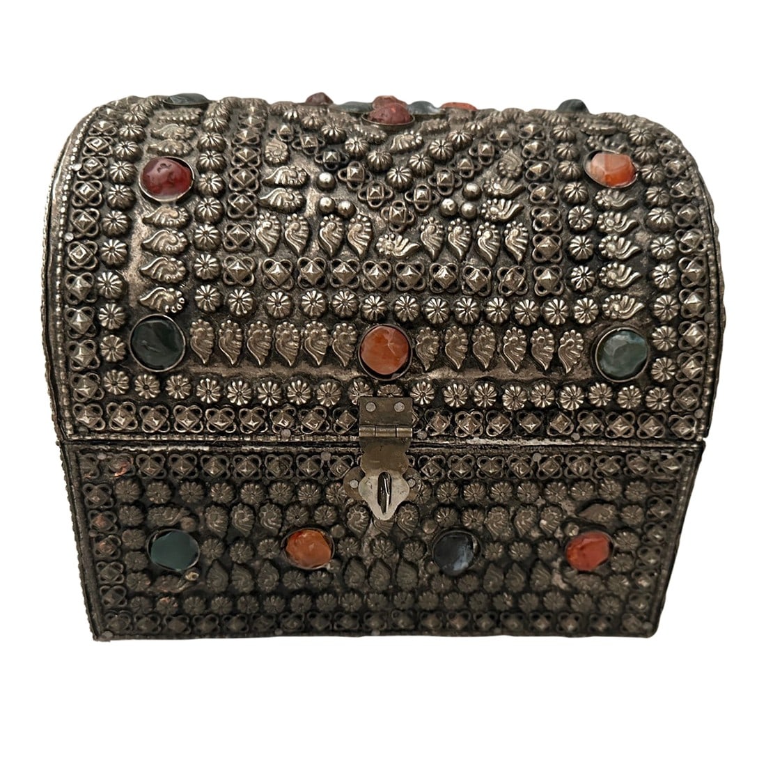 Vintage Moroccan Semi-Presious Gemstone & Silver Inlaid Jewelry/Trinket Box (1 of 9)