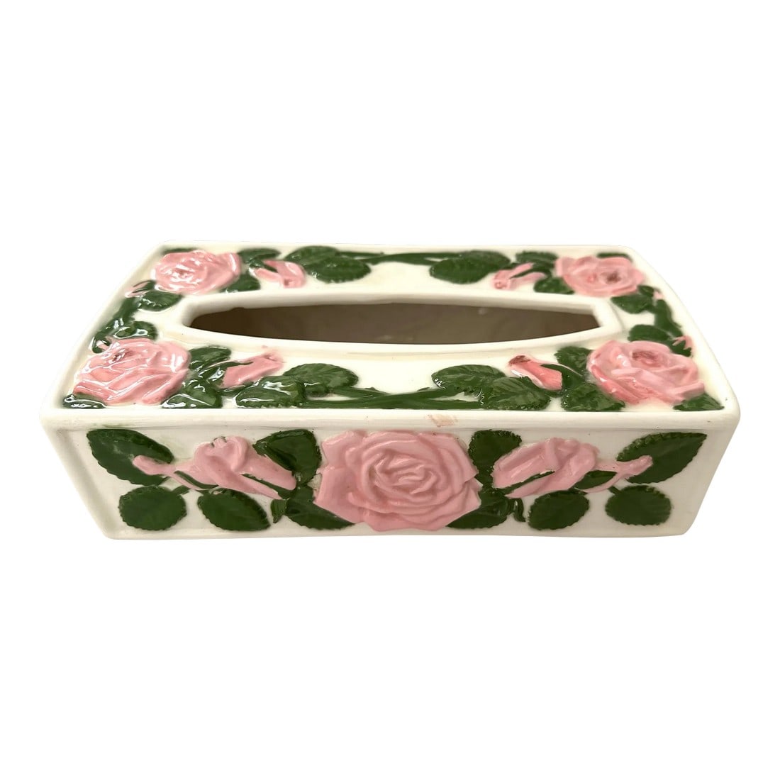 Vintage 60's Ceramic Pink Rose Tissue Box Cover (1 of 6)