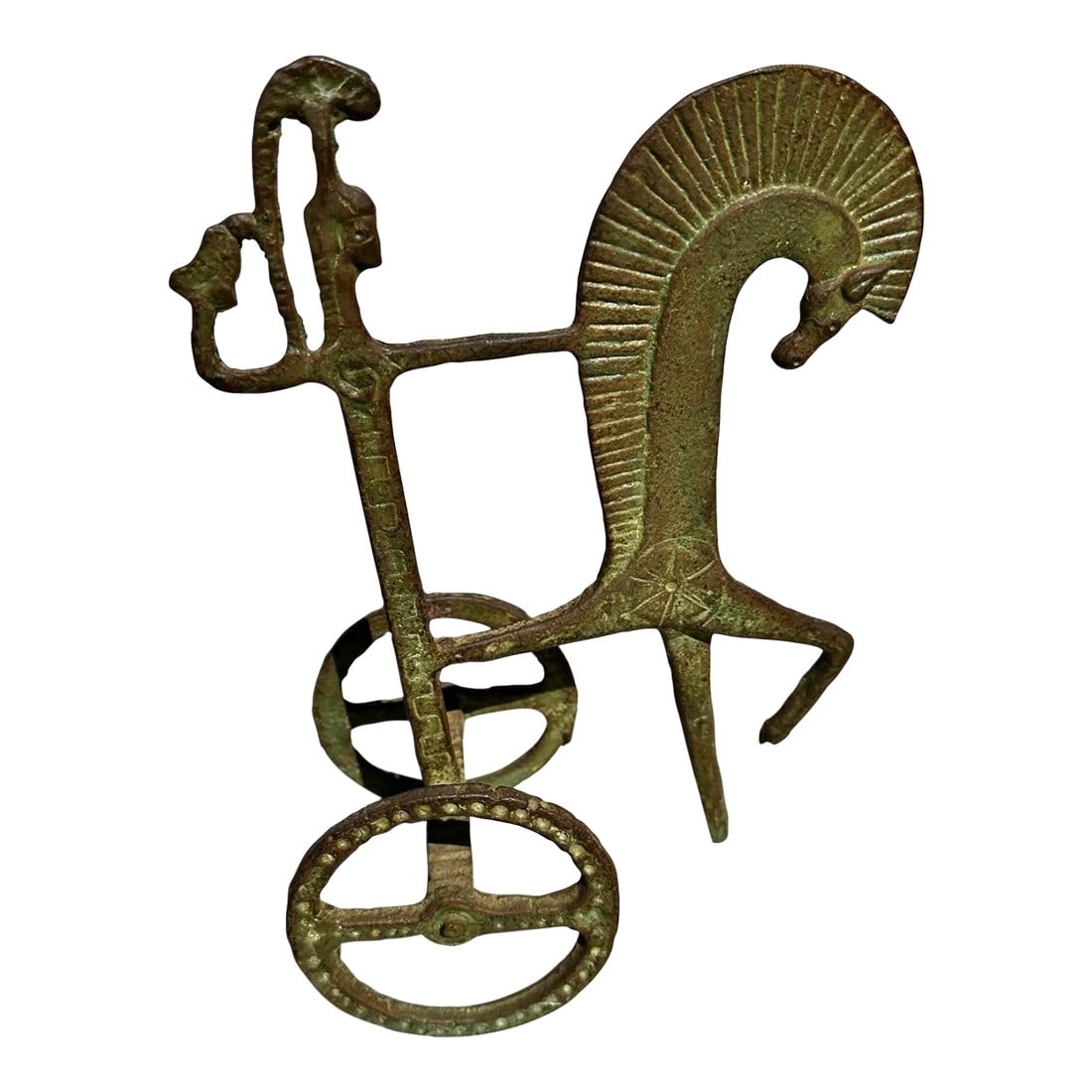 Vintage Verdigris Patina Brass Etruscan Roman Chariot Statue (1 of 9)