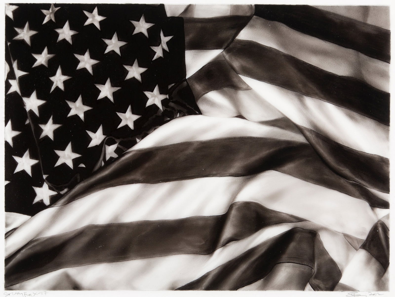 Robert Longo Study of America Flag Print: Robert Longo Study of America Flag Print measuring at 15.75x21 inches Reserve: $60.00 Shipping: Domestic: Flat-rate of $35.00 to anywhere within the contiguous U.S. International: Foreign shipping rat