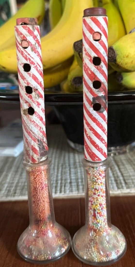 Pr. Vintage 1950s barber Musical CLARINET Stough Glass CANDY CONTAINER 7 1/2" (1 of 5)