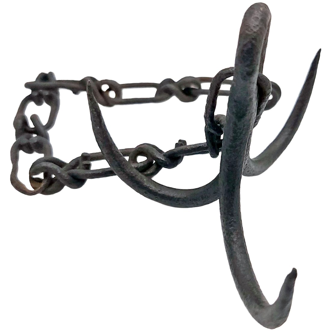 Primitive 1800s Blacksmith Hand Forged Three-Pronged Hanging Butcher Grappling Anchor Hook (1 of 7)
