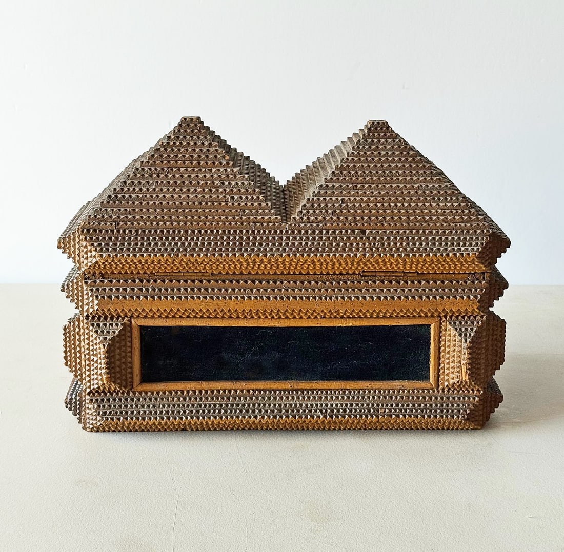 Tramp Art Box Double Pyramid Deep Layered Top (1 of 6)