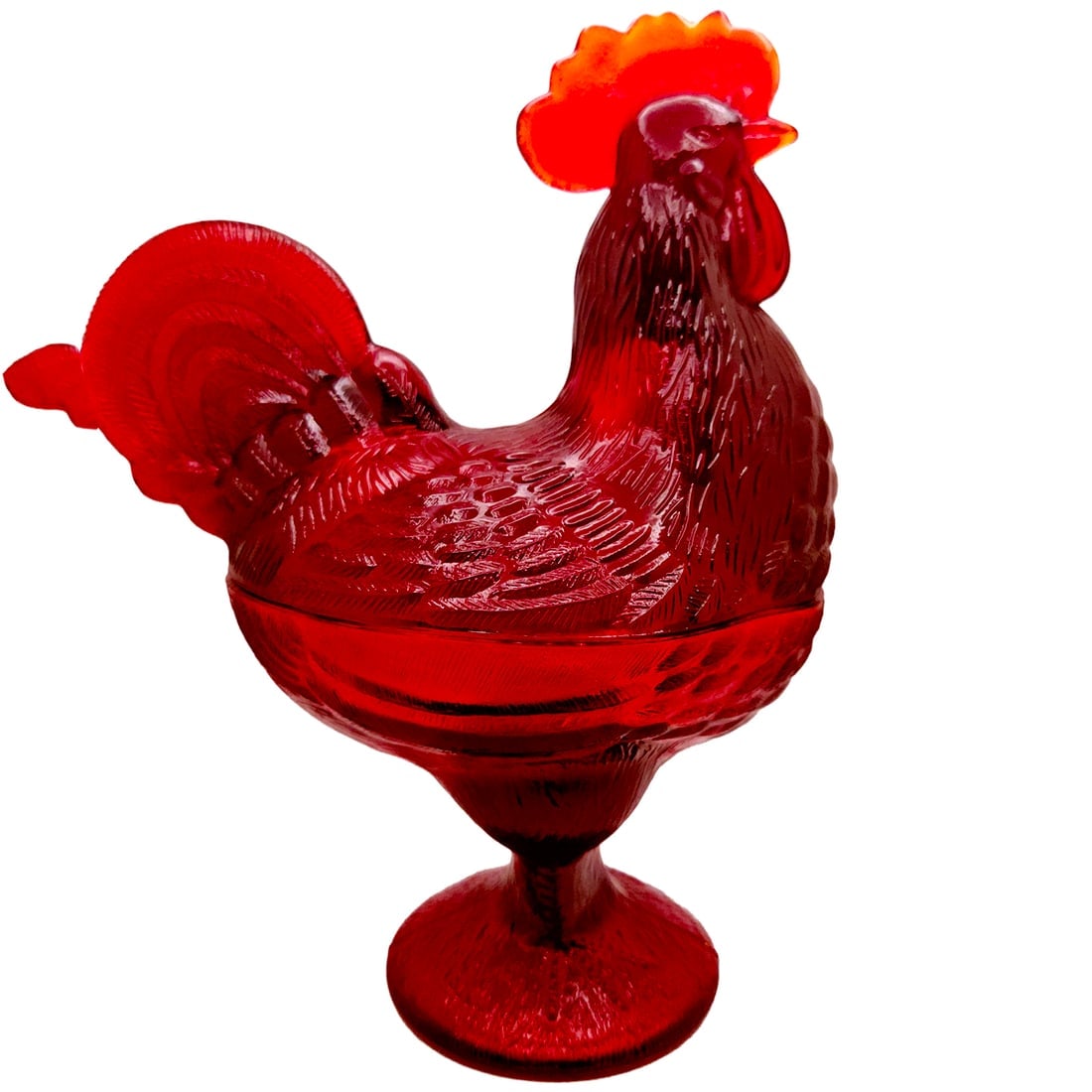Westmoreland Red Colored Carnival Glass Large Rooster Hen on the Nest circa 1970 (1 of 14)