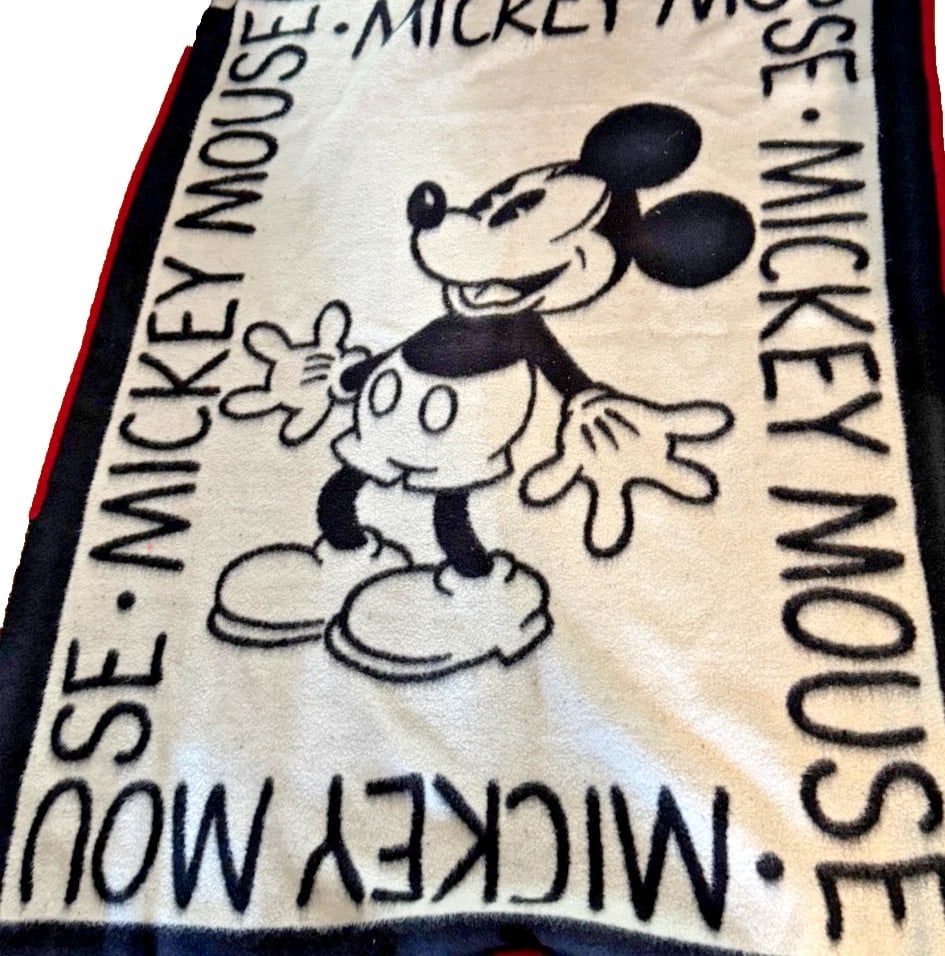 Vintage Biederlack Blanket Mickey Mouse Disney Fleece Reversible USA 72”x 60” (1 of 6)