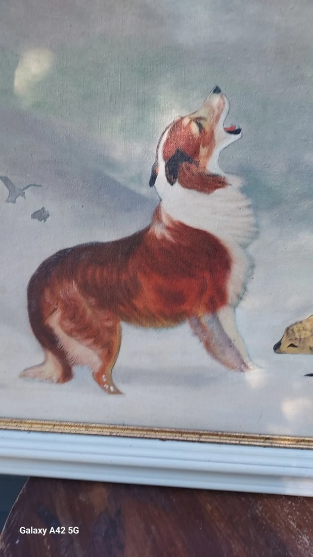 oil painting On Canvas Dog Howling Found Lost Lamb Sheep (1 of 3)