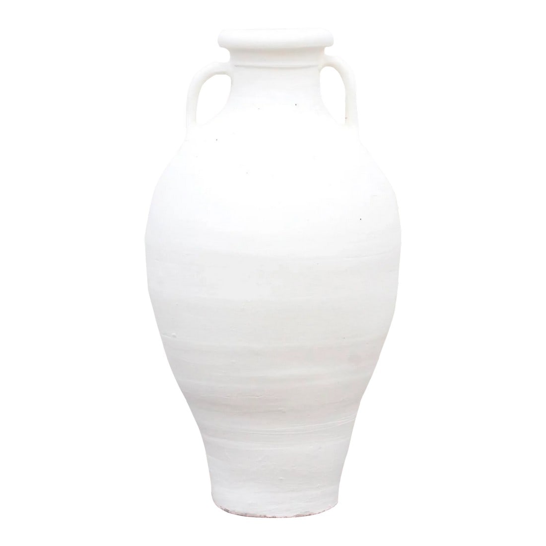 Vintage Amphora Greek Terracotta Planter: Greek clay pot that was handcrafted by skilled artisans to have a thick rolled rim and two handles on each side. Ready to be filled with gorgeous plants, this piece would be perfect to add a touch of