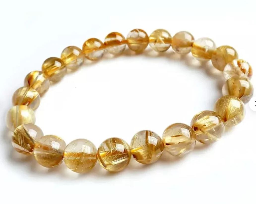 Natural Gold Rutilated Quartz Crystal 8mm Beads Bracelet (1 of 5)