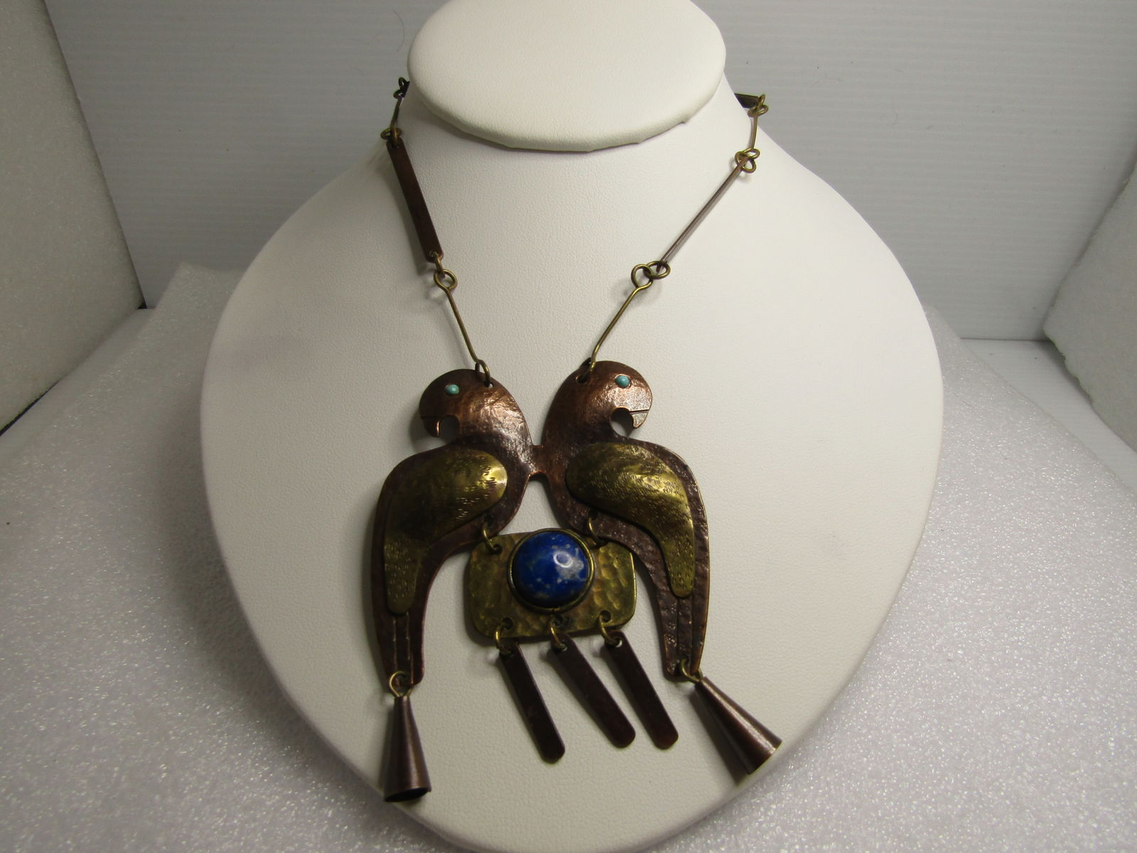 Vintage Double Bird Brass & Copper Necklace, Chile 20", 1970's-1980's,  Unisex (1 of 6)