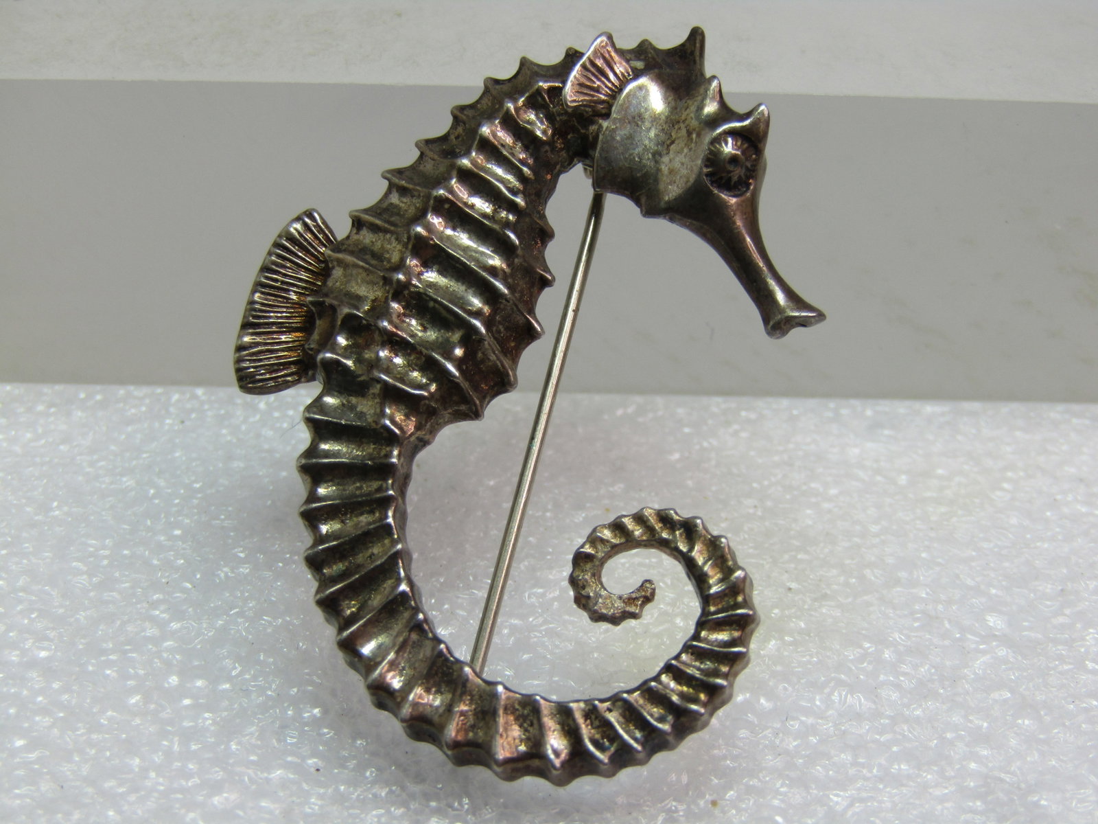 Vintage Sterling Seahorse Brooch, Signed Breakell, 1970's: Vintage Sterling Seahorse Brooch, Signed Breakell, 1970's. Breakell is J. H. Breakell & Co. established in 1972 and stll around today, located in Rhode Island. Quality silversmiths with great attentio