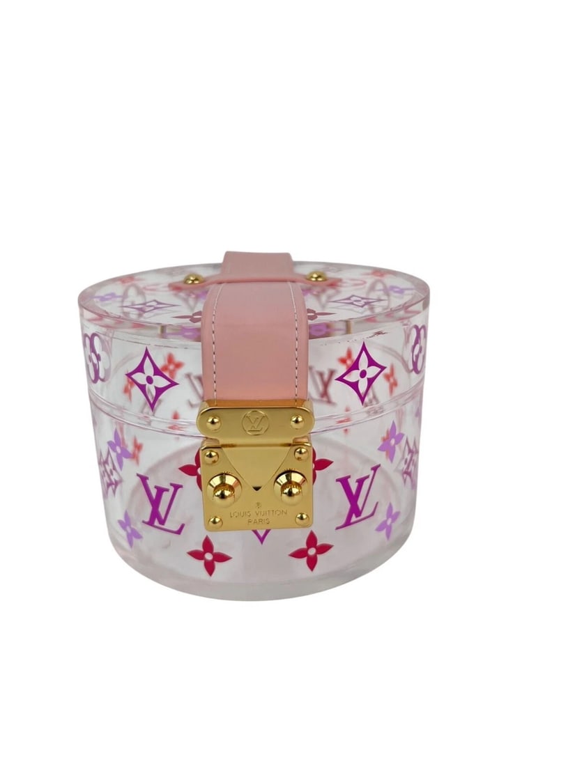 Louis Vuitton Summer Capsule Scott Box: Pre-Owned 100% Authentic Louis Vuitton Summer Capsule Scott Box Part of the Louis Vuitton Summer collection, this version of the iconic Scott box comes in transparent Plexiglas with a multicolored Mon