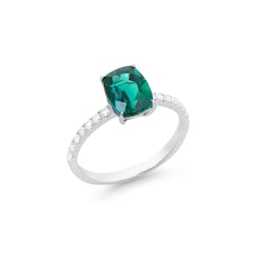2.42 TCW Certified Lab Grown Diamonds & Emerald 14K WG Designer Ring