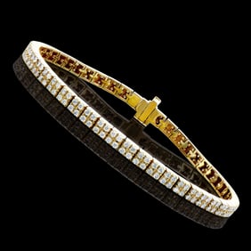 2.51 CTS CERTIFIED DIAMONDS 14K YELLOW GOLD DESIGNER 2 ROW BRACELET SIZE leanth 7.4 inches