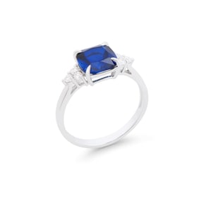 3.01 TCW Certified Lab Grown Diamonds & Sapphire 14K WG Designer Ring