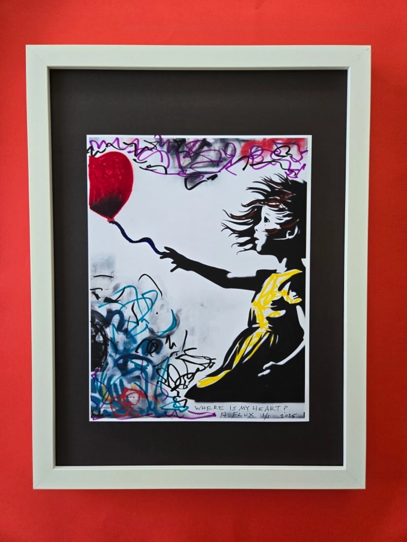 AIDAN FLUX | Hand Signed Authentic Artwork Framed " WHERE IS MY HEART " COA (1 of 3)