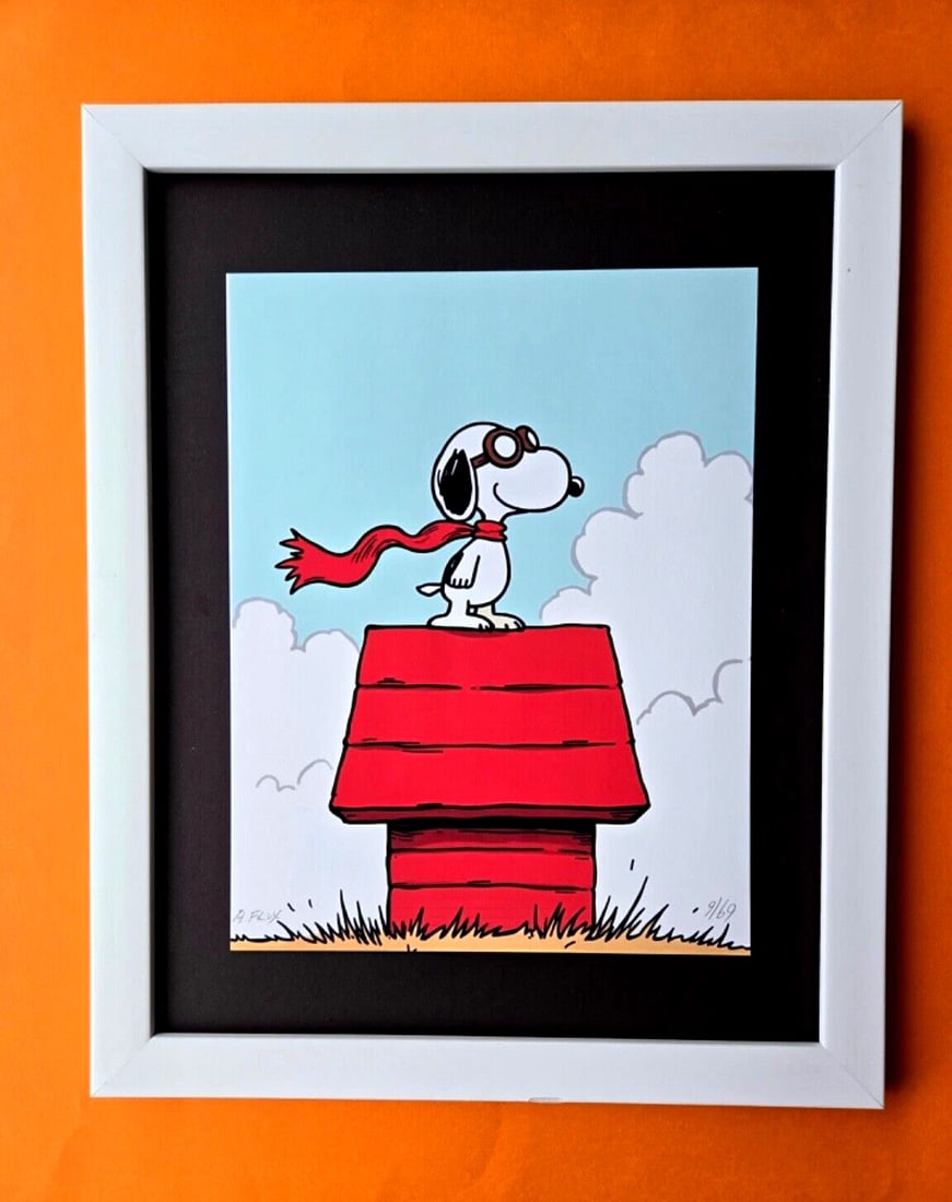 AIDAN FLUX | Hand Signed Original Print Framed LtdEd of 69 COA| SNOOPY AVIATOR: This is a Stunning and Scarce 100% Authentic New Print by Aidan Flux AIDAN Flux represents a new wave of artists who embrace technology as a partner in creation, crafting works that resonate with the