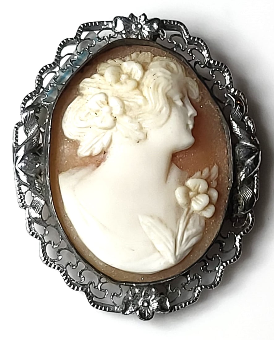 Vintage Hand-Carved Shell Filigree Cameo (1 of 4)