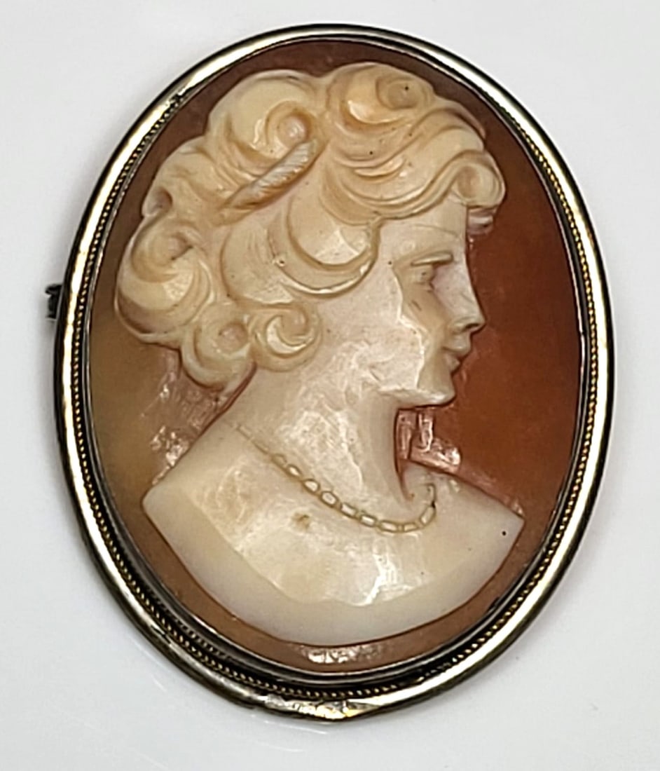 Vintage Sterling Silver Hand-Carved Shell Cameo Filigree Pendant/Brooch (1 of 4)