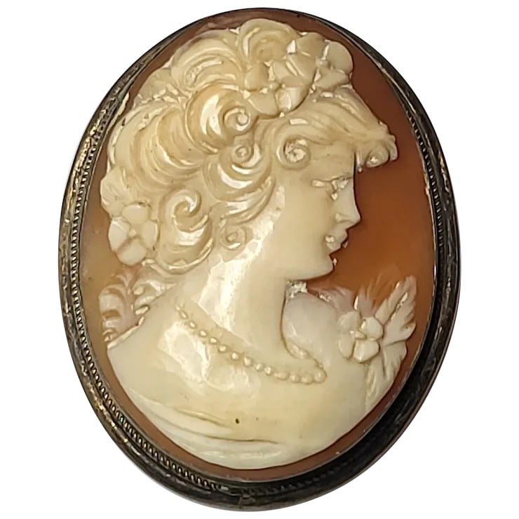 Vintage Silver Hand-Carved Shell Cameo Pendant/Brooch (1 of 6)
