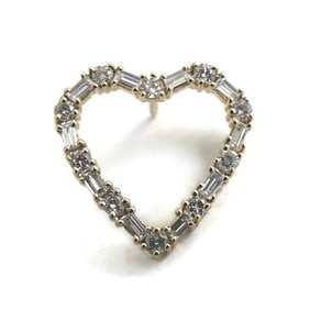 Vintage 1960's Diamond Heart Brooch Pin Tie Tack 14K Yellow Gold, 2.52 Grams