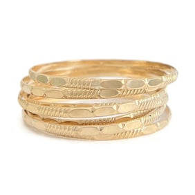 Vintage Set of 7 Stackable Bangle Bracelets 14K Yellow Gold, 38.96 Grams