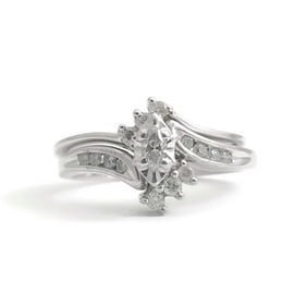 Vintage Marquise Diamond Engagement Ring Set 10K White Gold, .22 CTW, 3.59 Grams