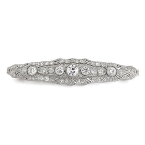 Antique Edwardian Long Filigree Diamond Brooch Pin Platinum, 10.23 Grams
