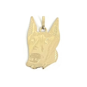 Vintage Etched Dog Necklace Pendant Charm 14K Yellow Gold, 4.32 Grams