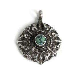 Vintage Artisan Turquoise Necklace Pendant Sterling Silver, 5.35 Grams