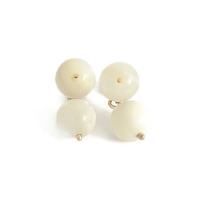 Vintage 1950's White Lucite Ball Dangle Drop Earrings 14K Yellow Gold, 4.87 Gr
