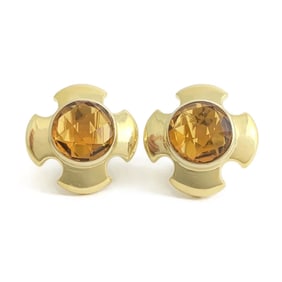 Vintage 1960s Citrine Geometric Drop Stud Earrings 18K Yellow Gold, 13.98 Grams