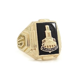 Vintage 1948 Fort Hamilton School Black Onyx Class Ring 10K Yellow Gold, 6.62 Gr